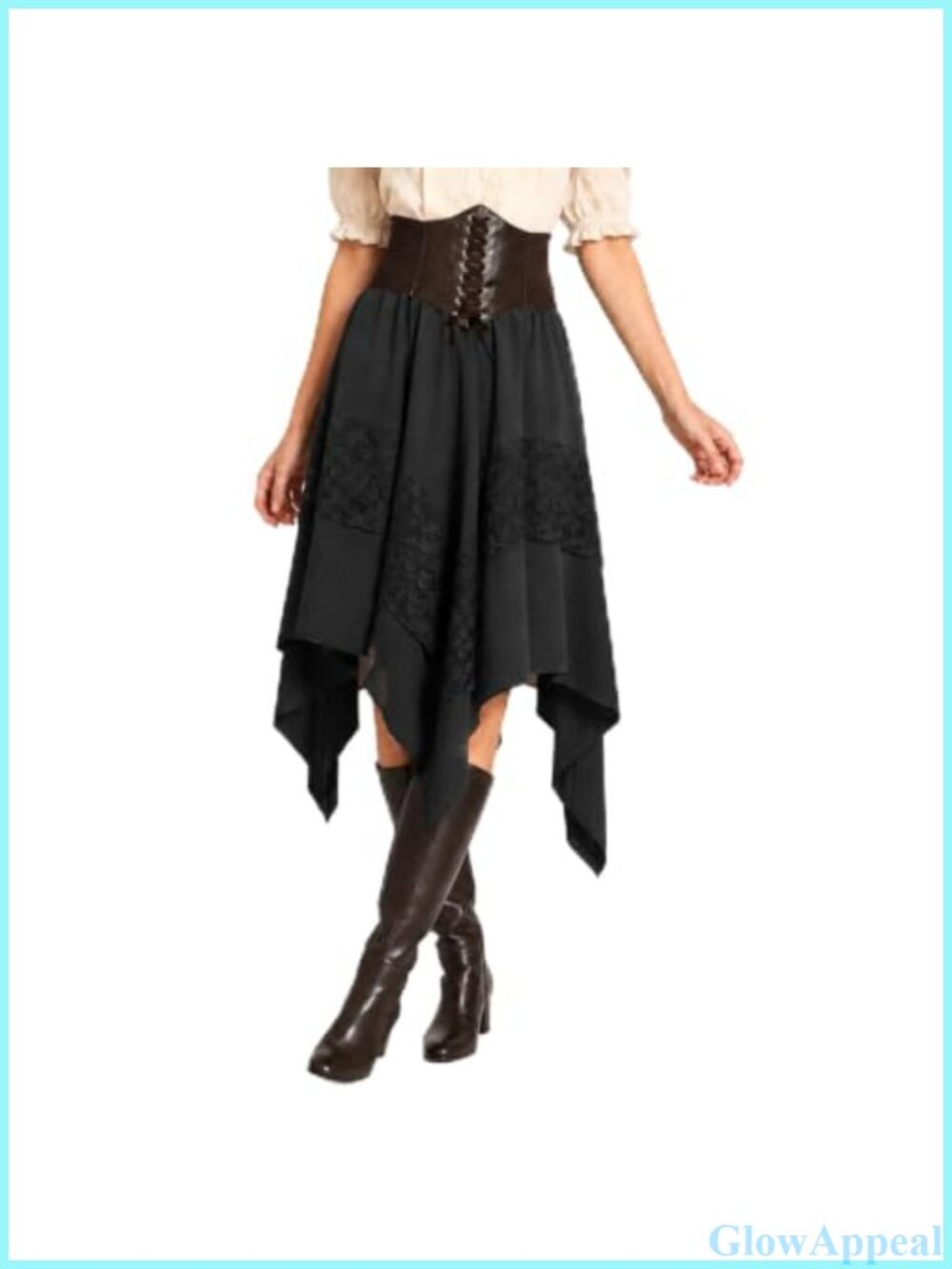Renaissance Midi Skirt with Corset Belt Handkerchief Hem